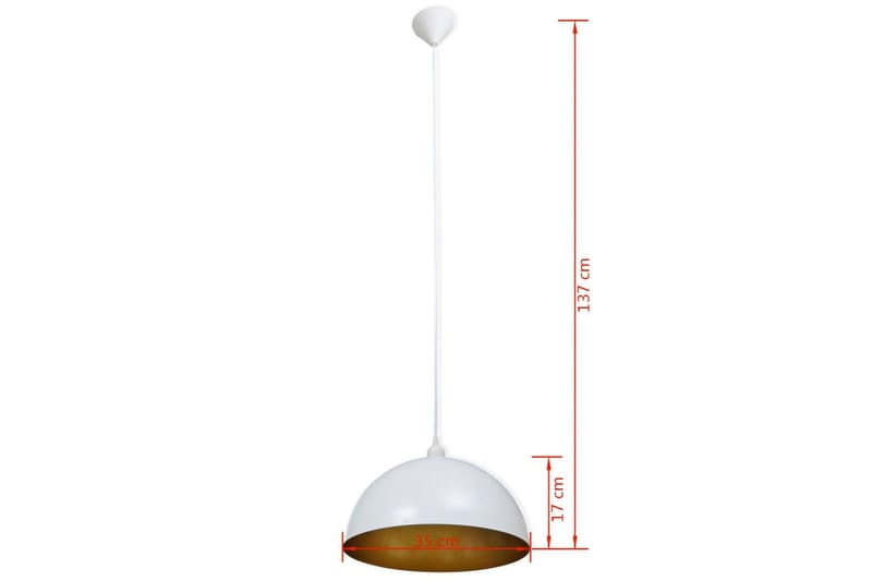Taklampe 2 stk høydejusterbar halvkuleformet hvit - Hvit/Gull - Taklampe kjøkken - Vinduslampe hengende - Vinduslampe - Pendellamper & Hengelamper - Soveromslampe - Stuelampe