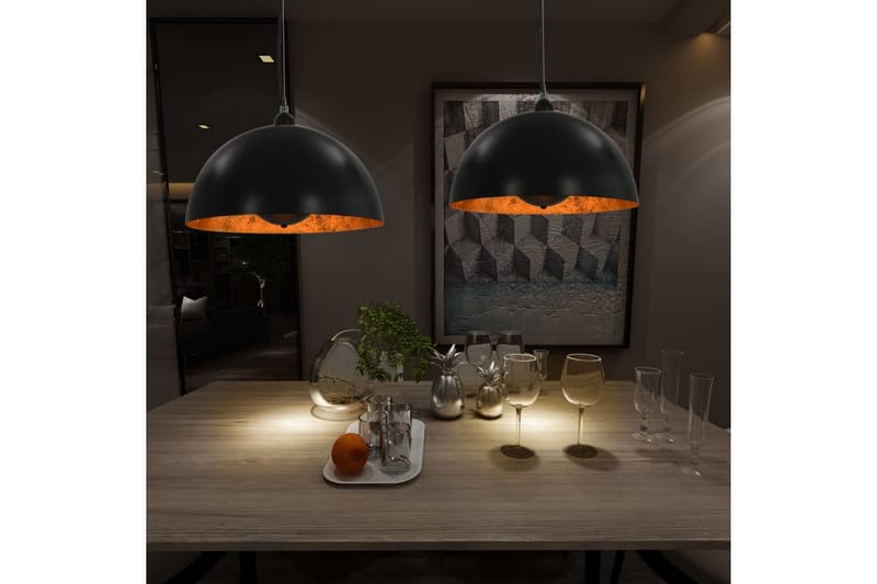 Taklamper 2 stk svart og gull halvkuleformet 40 cm E27 - Svart - Belysning - Innendørsbelysning & Lamper - Taklampe - Pendellamper & Hengelamper
