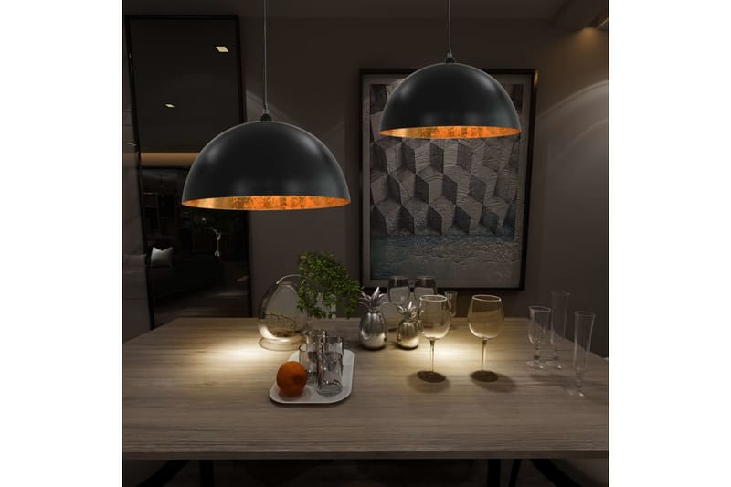 Taklamper 2 stk svart og gull halvkuleformet 50 cm E27 - Svart - Belysning - Innendørsbelysning & Lamper - Taklampe - Pendellamper & Hengelamper