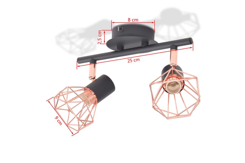 Taklampe med 2 LED-filamentprer 8 W - Svart/Kobber - Belysning - Innendørsbelysning & Lamper - Taklampe - Plafondlampe