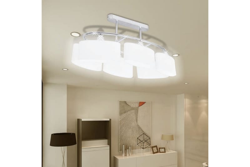 Taklampe med ellipsoide glasskjermer for 6 E14-lysprer - Hvit/Krom - Belysning - Innendørsbelysning & Lamper - Taklampe - Plafondlampe