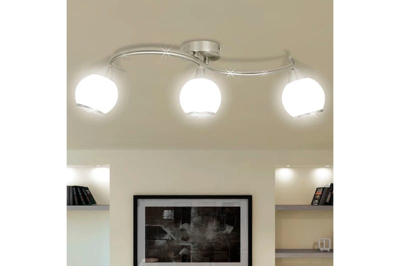 Taklampe med glasskuler på vinkelspor for 3 lys - Hvit - Plafondlampe - Stuelampe - Soveromslampe