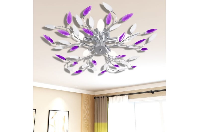 Taklampe/lysekrone m. bladarmer av akryl 5xE14-prer - Hvit/Lilla - Belysning - Innendørsbelysning & Lamper - Taklampe - Plafondlampe
