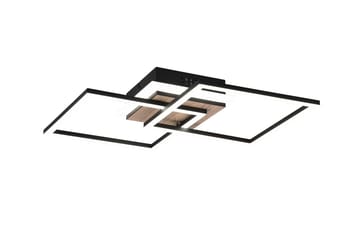 Trio Lighting Giro LED taklampe firkantet matt svart/tre - Belysning - Innendørsbelysning & Lamper - Taklampe - Plafondlampe