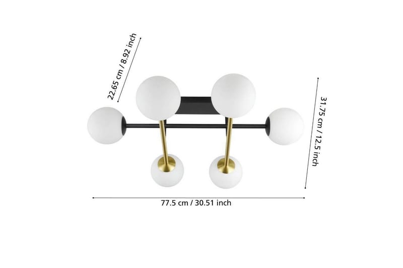 Takbelysning Eglo Paz Opalhvit/Svart Messing med 6 Lamper - Belysning - Innendørsbelysning & Lamper - Taklampe - Pendellamper & Hengelamper