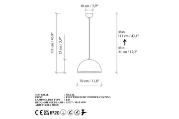 Taklampe Brena Gull Enkelt Sokkel - 30 x 30 x 111 cm - Belysning - Innendørsbelysning & Lamper - Taklampe - Pendellamper & Hengelamper