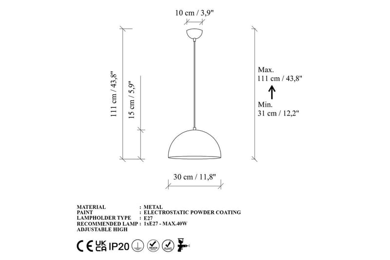 Taklampe Brena Gull Enkelt Sokkel - 30 x 30 x 111 cm - Belysning - Innendørsbelysning & Lamper - Taklampe - Pendellamper & Hengelamper