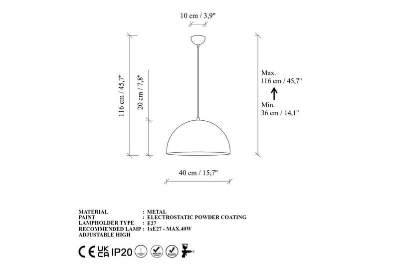 Taklampe Brena Gull Enkelt Sokkel - 40 x 40 x 116 cm - Belysning - Innendørsbelysning & Lamper - Taklampe - Pendellamper & Hengelamper