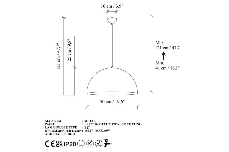 Taklampe Brena Gull Enkelt Sokkel - 50 x 50 x 121 cm - Belysning - Innendørsbelysning & Lamper - Taklampe - Pendellamper & Hengelamper
