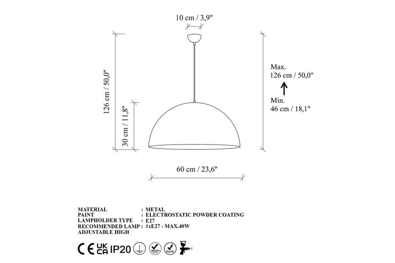 Taklampe Brena Gull Enkelt Sokkel - 60 x 60 x 126 cm - Belysning - Innendørsbelysning & Lamper - Taklampe - Pendellamper & Hengelamper