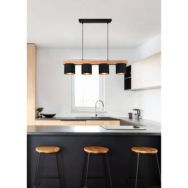 Taklampe Cameron - Svart/tre - Belysning - Innendørsbelysning & Lamper - Taklampe - Pendellamper & Hengelamper