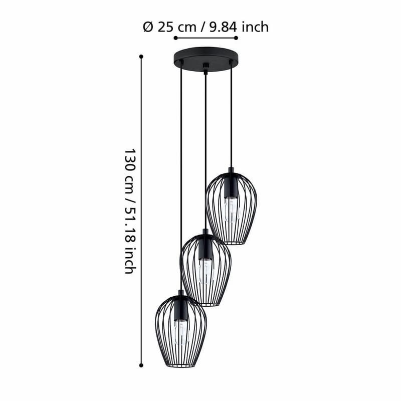 Taklampe Newtown rund med 3 lamper - 38 cm - Belysning - Innendørsbelysning & Lamper - Taklampe - Pendellamper & Hengelamper