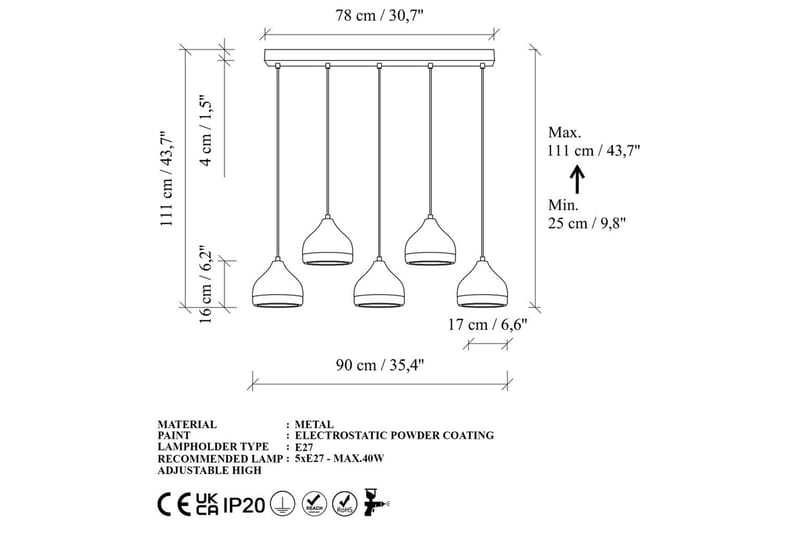 Taklampe Soodni Fem Horisontal Hvit - Hvit - Belysning - Innendørsbelysning & Lamper - Taklampe - Pendellamper & Hengelamper