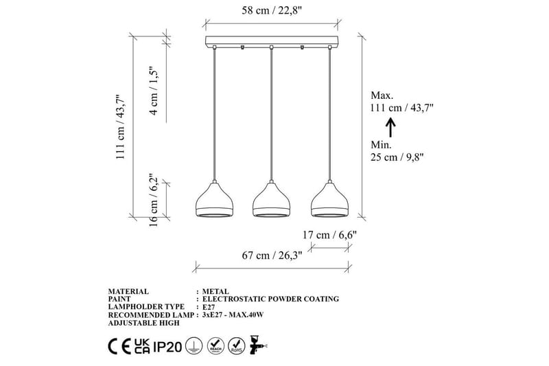 Taklampe Soodni Tre Horisont Hvit - Hvit - Belysning - Innendørsbelysning & Lamper - Taklampe - Pendellamper & Hengelamper