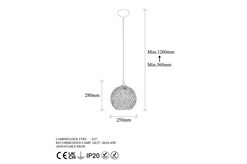 Taklampe Souvik Svart - 25 x 25 x 126 cm - Belysning - Innendørsbelysning & Lamper - Taklampe - Pendellamper & Hengelamper