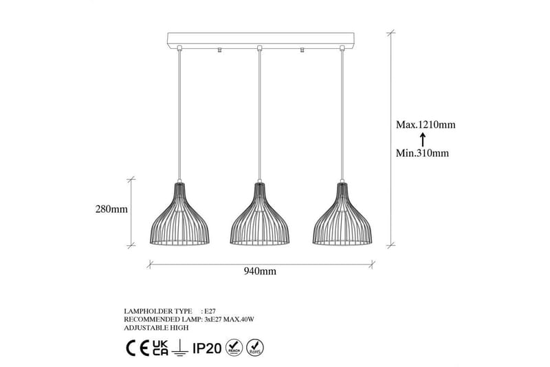 Taklampe Talnor Horizontal Three - Bronse/Svart - Belysning - Innendørsbelysning & Lamper - Taklampe - Pendellamper & Hengelamper