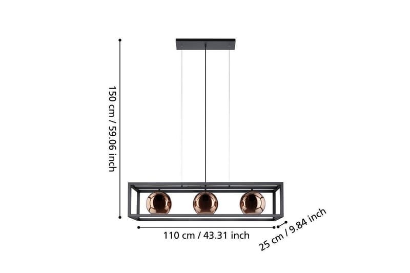 Takpendel Eglo Cordoba Svart/Kobber Ramme med 3 Lamper - Belysning - Innendørsbelysning & Lamper - Taklampe - Pendellamper & Hengelamper