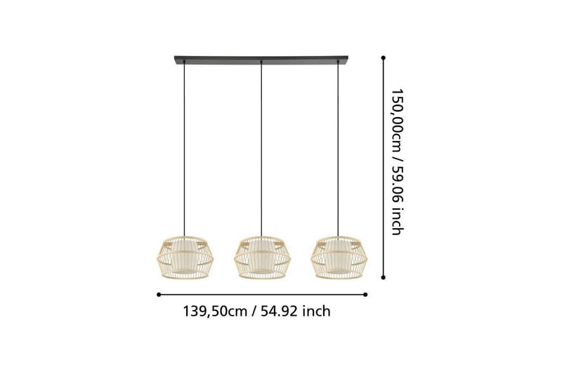 Takpendel Eglo Monterroso Natur med 3 Lamper - Belysning - Innendørsbelysning & Lamper - Taklampe - Pendellamper & Hengelamper