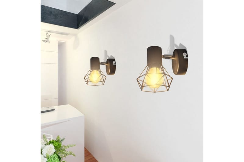 2 Sorte Vegglampetter, trådramme industriell stil 4 LED lys - Svart - Belysning - Innendørsbelysning & Lamper - Vegglampe