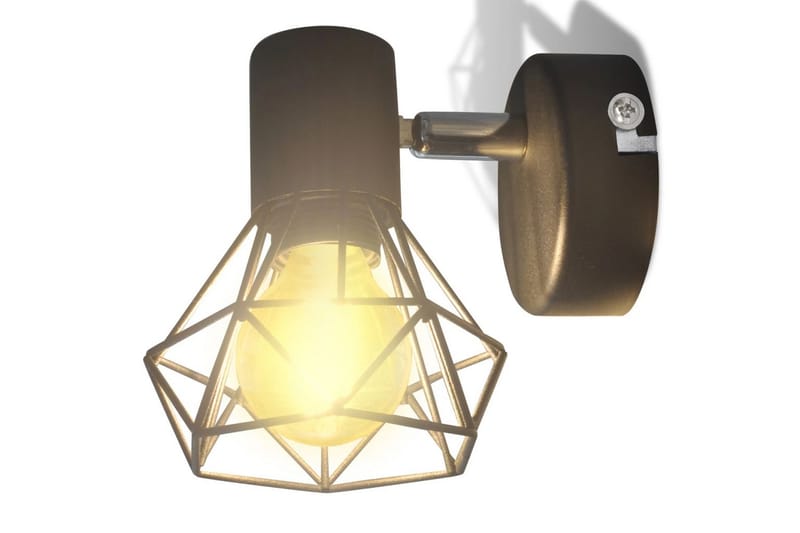 2 Sorte Vegglampetter, trådramme industriell stil 4 LED lys - Svart - Nattlampe vegg - Soveromslampe - Vegglampe - Veggarmatur
