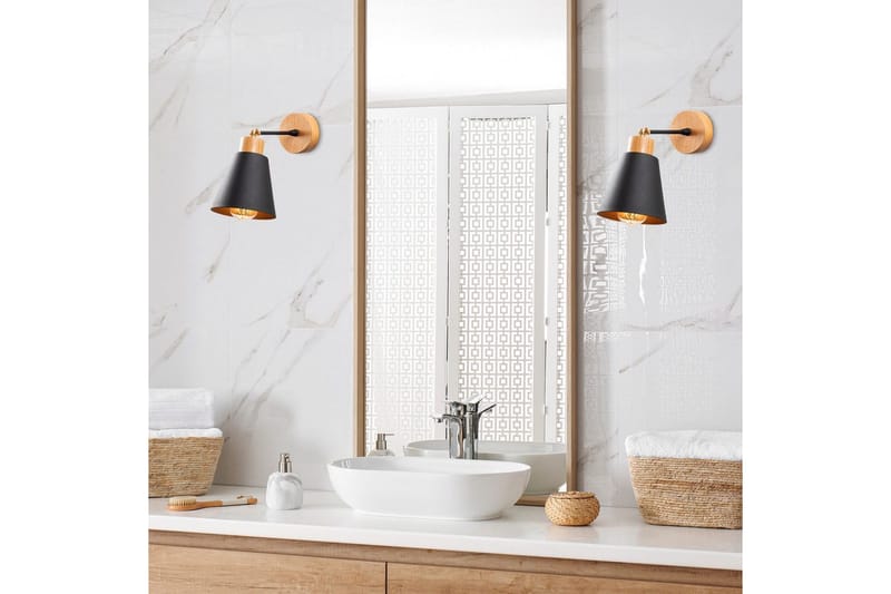 Vegg lampe Sudalwani Svart / Eik - Svart / Eik - Belysning - Innendørsbelysning & Lamper - Vegglampe