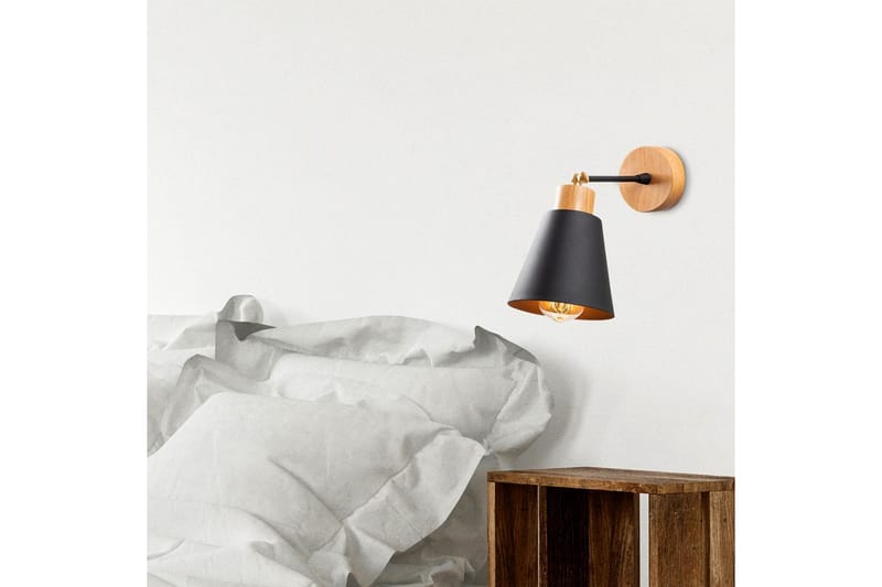 Vegg lampe Sudalwani Svart / Eik - Svart / Eik - Belysning - Innendørsbelysning & Lamper - Vegglampe