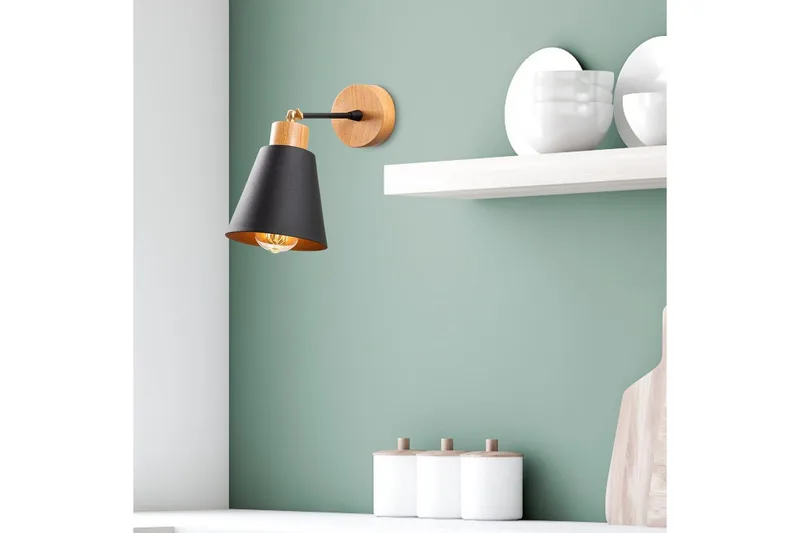 Vegg lampe Sudalwani Svart / Eik - Svart / Eik - Belysning - Innendørsbelysning & Lamper - Vegglampe