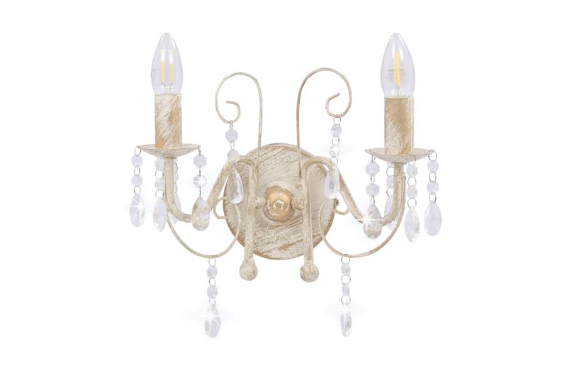 Vegglampe med perler antikk hvit 2 x E14 lysprer - Hvit - Nattlampe vegg - Soveromslampe - Vegglampe - Veggarmatur