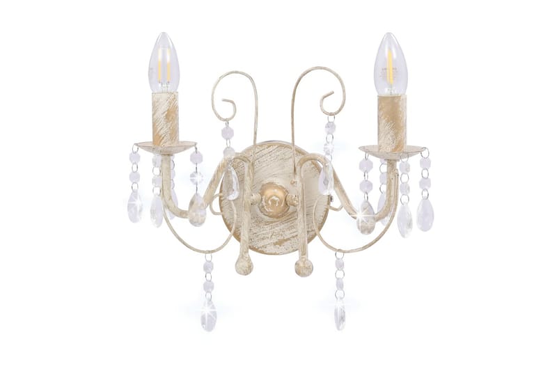 Vegglampe med perler antikk hvit 2 x E14 lysprer - Hvit - Belysning - Innendørsbelysning & Lamper - Vegglampe