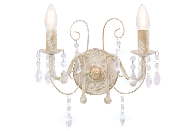 Vegglampe med perler antikk hvit 2 x E14 lysprer - Hvit - Belysning - Innendørsbelysning & Lamper - Vegglampe