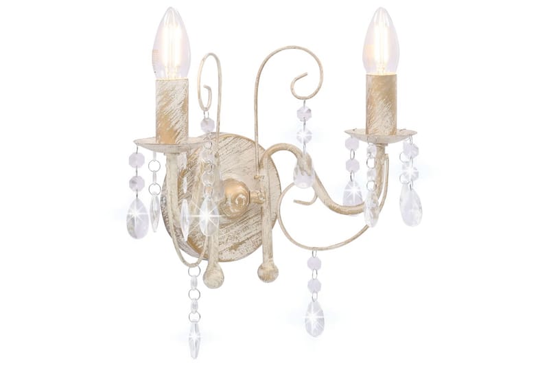 Vegglampe med perler antikk hvit 2 x E14 lysprer - Hvit - Belysning - Innendørsbelysning & Lamper - Vegglampe