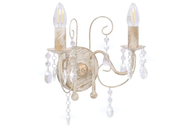 Vegglampe med perler antikk hvit 2 x E14 lysprer - Hvit - Belysning - Innendørsbelysning & Lamper - Vegglampe