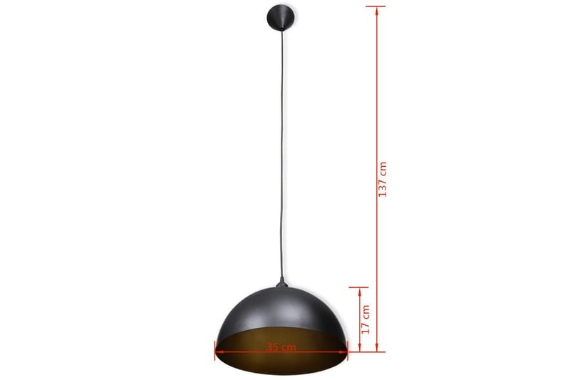 Taklampe 2 stk høydejusterbar halvkuleformet svart - Svart/Gull - Belysning - Innendørsbelysning & Lamper - Vinduslampe - Vinduslampe hengende