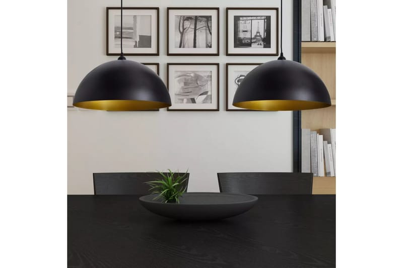 Taklampe 2 stk høydejusterbar halvkuleformet svart - Svart/Gull - Belysning - Innendørsbelysning & Lamper - Vinduslampe - Vinduslampe hengende