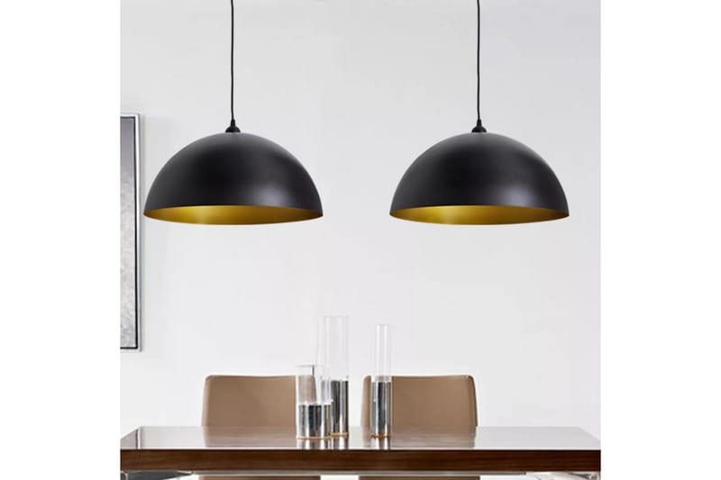 Taklampe 2 stk høydejusterbar halvkuleformet svart - Svart/Gull - Belysning - Innendørsbelysning & Lamper - Vinduslampe - Vinduslampe hengende