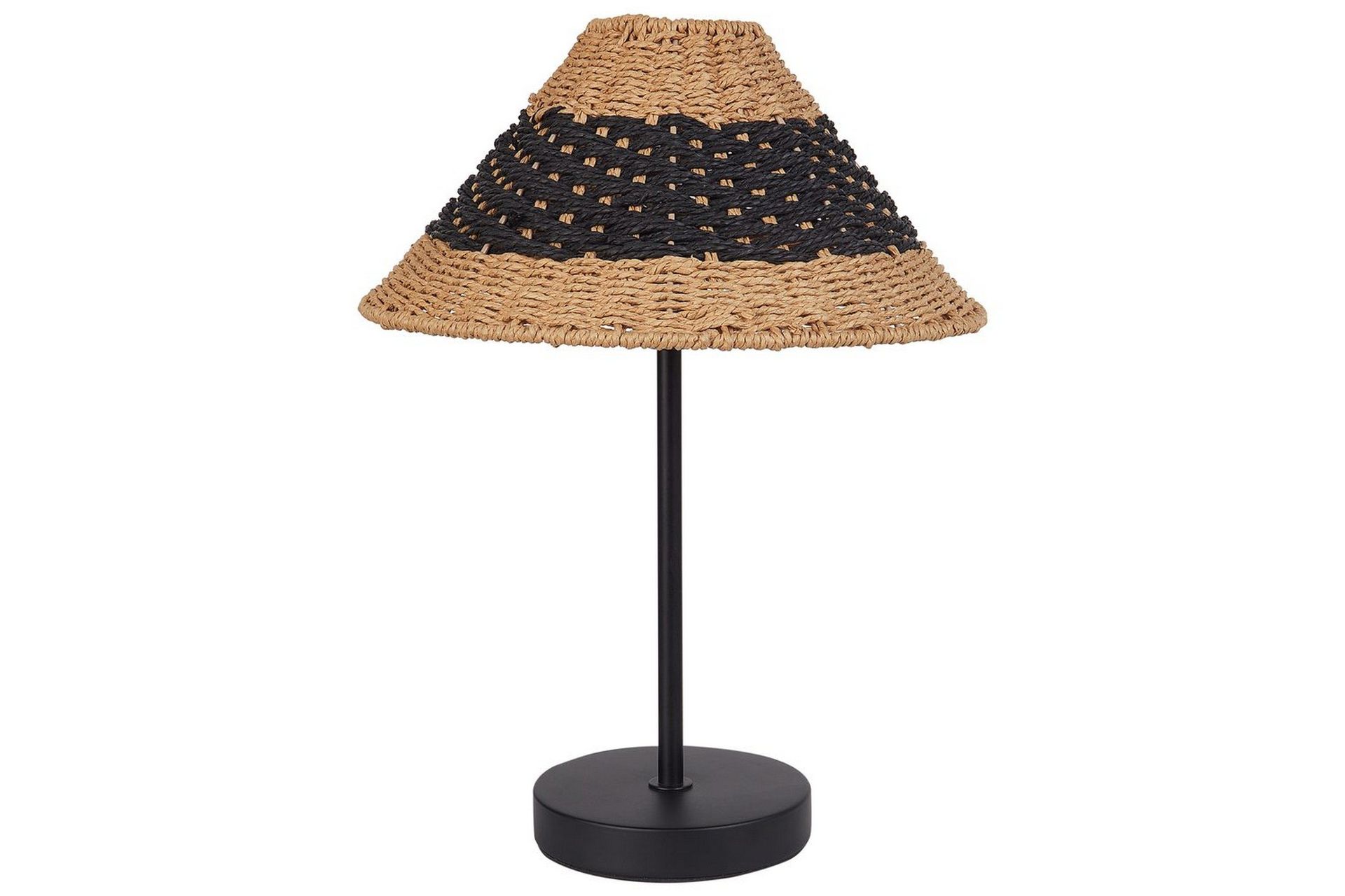 Bordlampe Svart Beige Papirgarn ø 30 cm Kjegleformet lampeskjerm Metallfot Bohemsk stil Nattlampe Belysning Dekorasjon