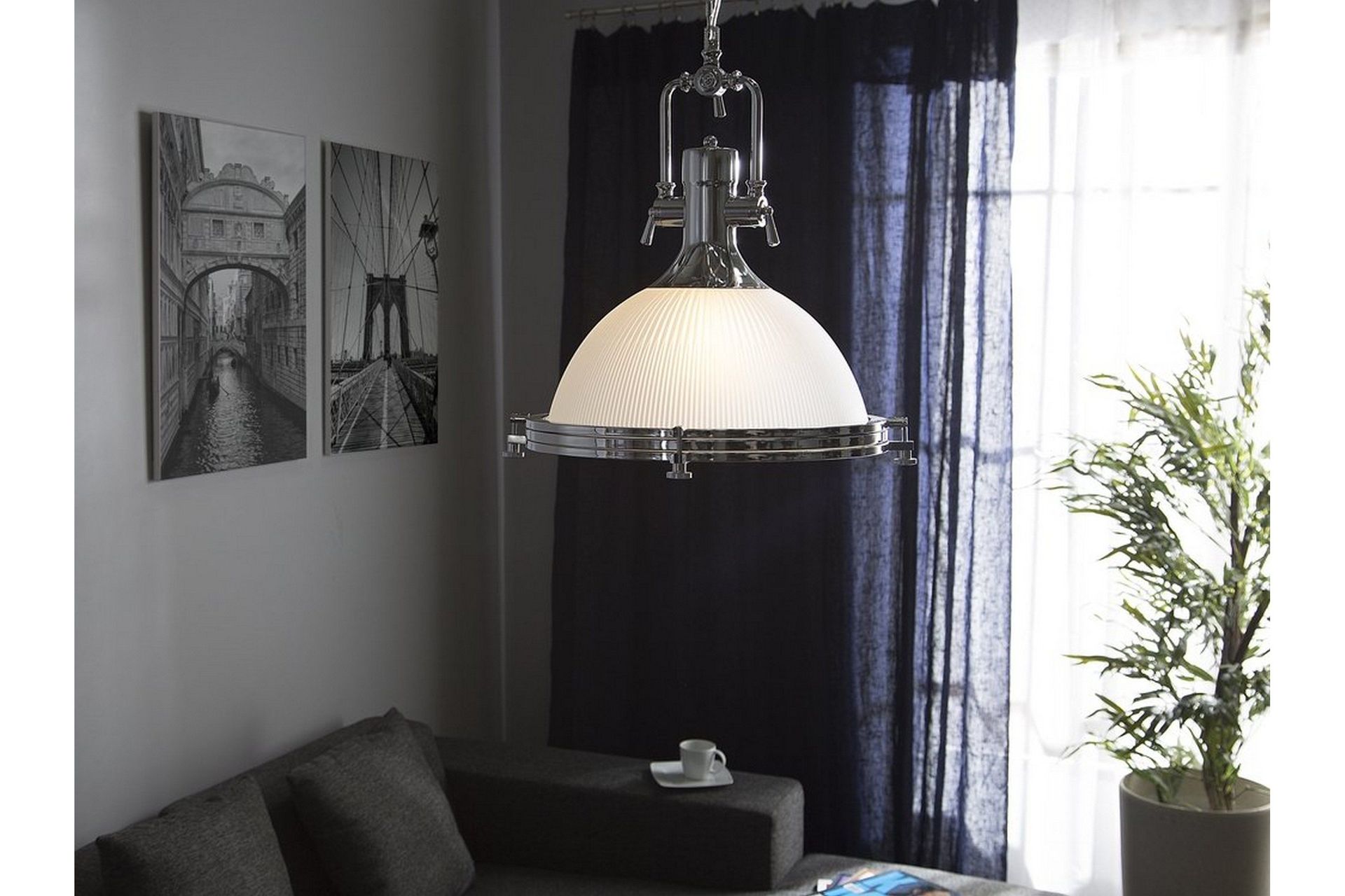 Pendellampe Hvit Sølv Glass ø 38 x 94 cm Dekorativ taklampe Moderne Industriell Belysning Spisestue Stue