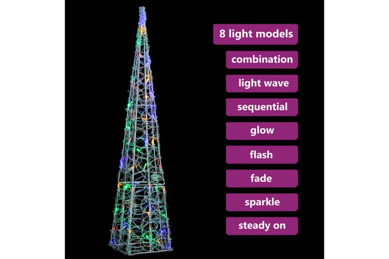 Dekorativ LED-lyskjegle i akryl flerfarget 90 cm - Øvrig julebelysning