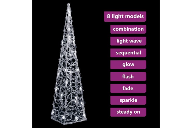 Dekorativ LED-lyskjegle i akryl kaldhvit 60 cm - Øvrig julebelysning