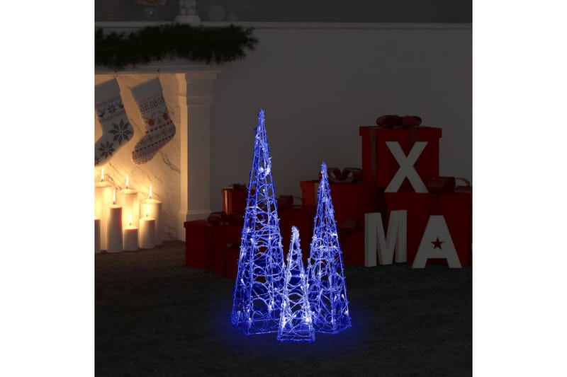 Dekorativt LED lyskjeglesett i akryl blå 30/45/60cm - Blå - Øvrig julebelysning