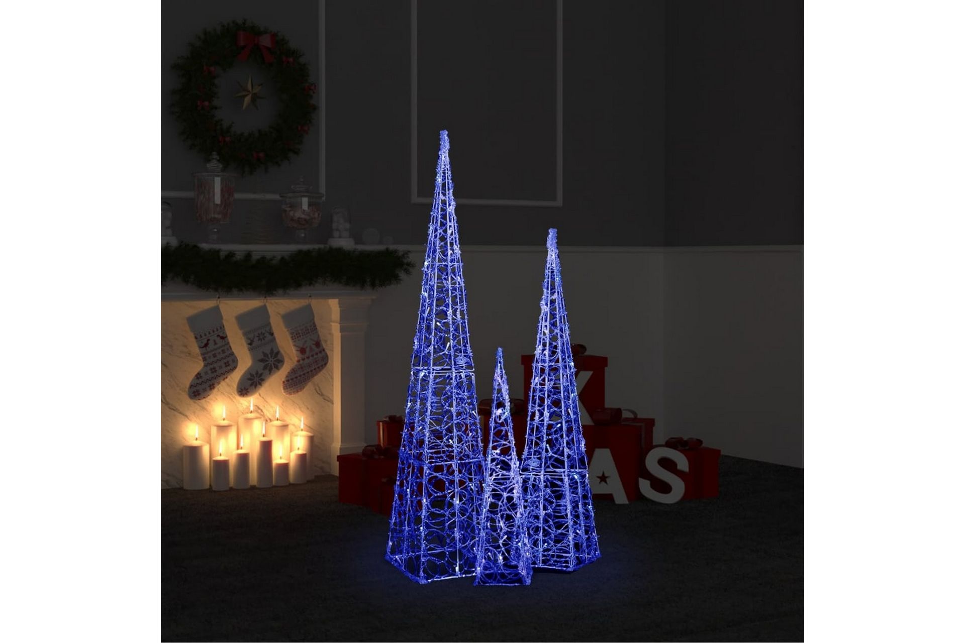 Dekorativt LED lyskjeglesett i akryl blå 60/90/120cm - Blå - Belysning - Julebelysning - Øvrig julebelysning