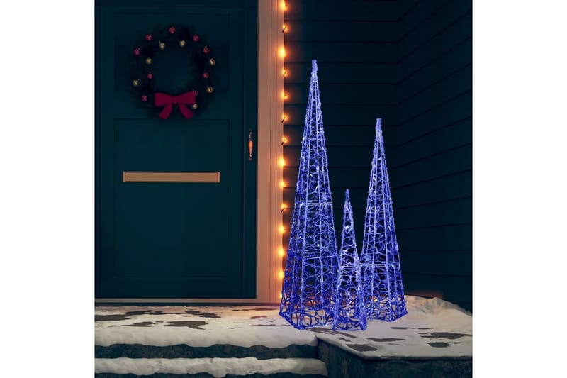 Dekorativt LED lyskjeglesett i akryl blå 60/90/120cm - Blå - Øvrig julebelysning