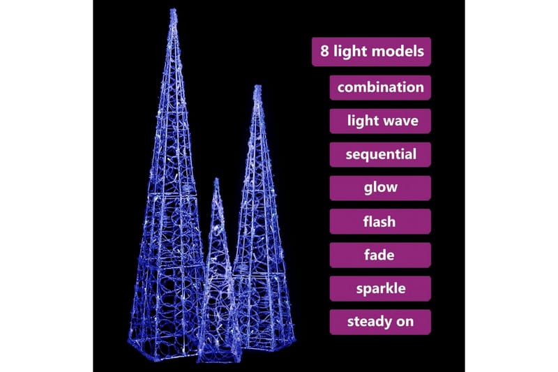 Dekorativt LED lyskjeglesett i akryl blå 60/90/120cm - Blå - Øvrig julebelysning