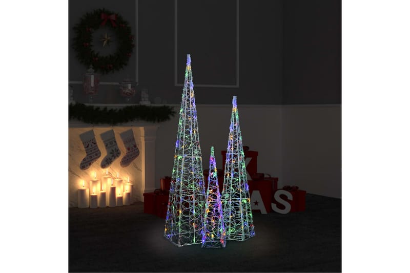 Dekorativt LED lyskjeglesett i akryl flerfarget 60/90/120cm - Flerfarget - Øvrig julebelysning