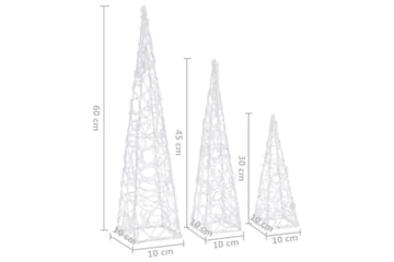 Dekorativt LED lyskjeglesett i akryl kald hvit 30/45/60cm - Belysning - Julebelysning - Øvrig julebelysning