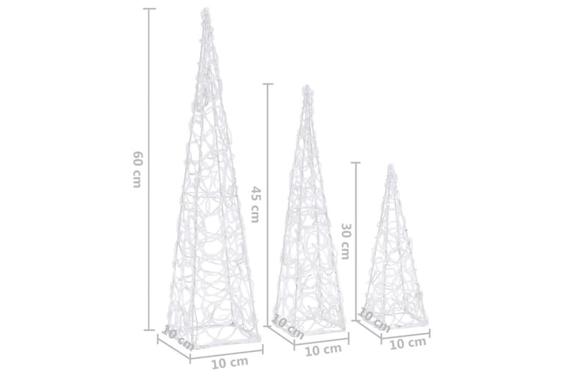 Dekorativt LED lyskjeglesett i akryl kald hvit 30/45/60cm - Øvrig julebelysning