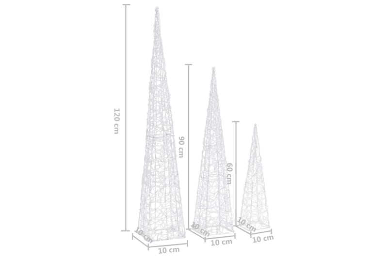 Dekorativt LED lyskjeglesett i akryl kald hvit 60/90/120cm - Øvrig julebelysning