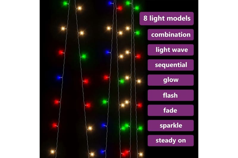 Eventyrlysgardin 3x3 m 300 LED flerfarget 8 funksjoner - Grå - Øvrig julebelysning