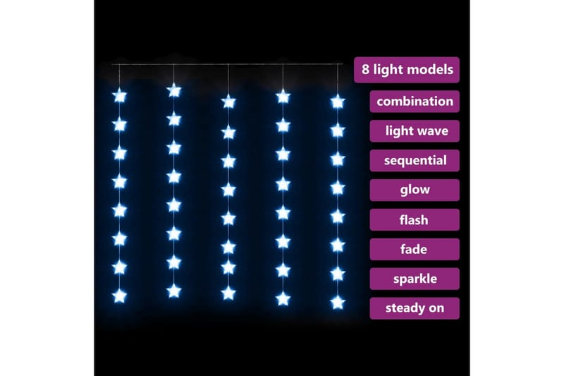 Eventyrlysgardin stjerner 200 LED blå 8 funksjoner - Blå - Øvrig julebelysning