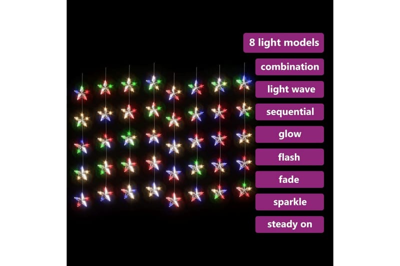 Eventyrlysgardin stjerner 200 LED fargerik 8 funksjoner - Grå - Øvrig julebelysning